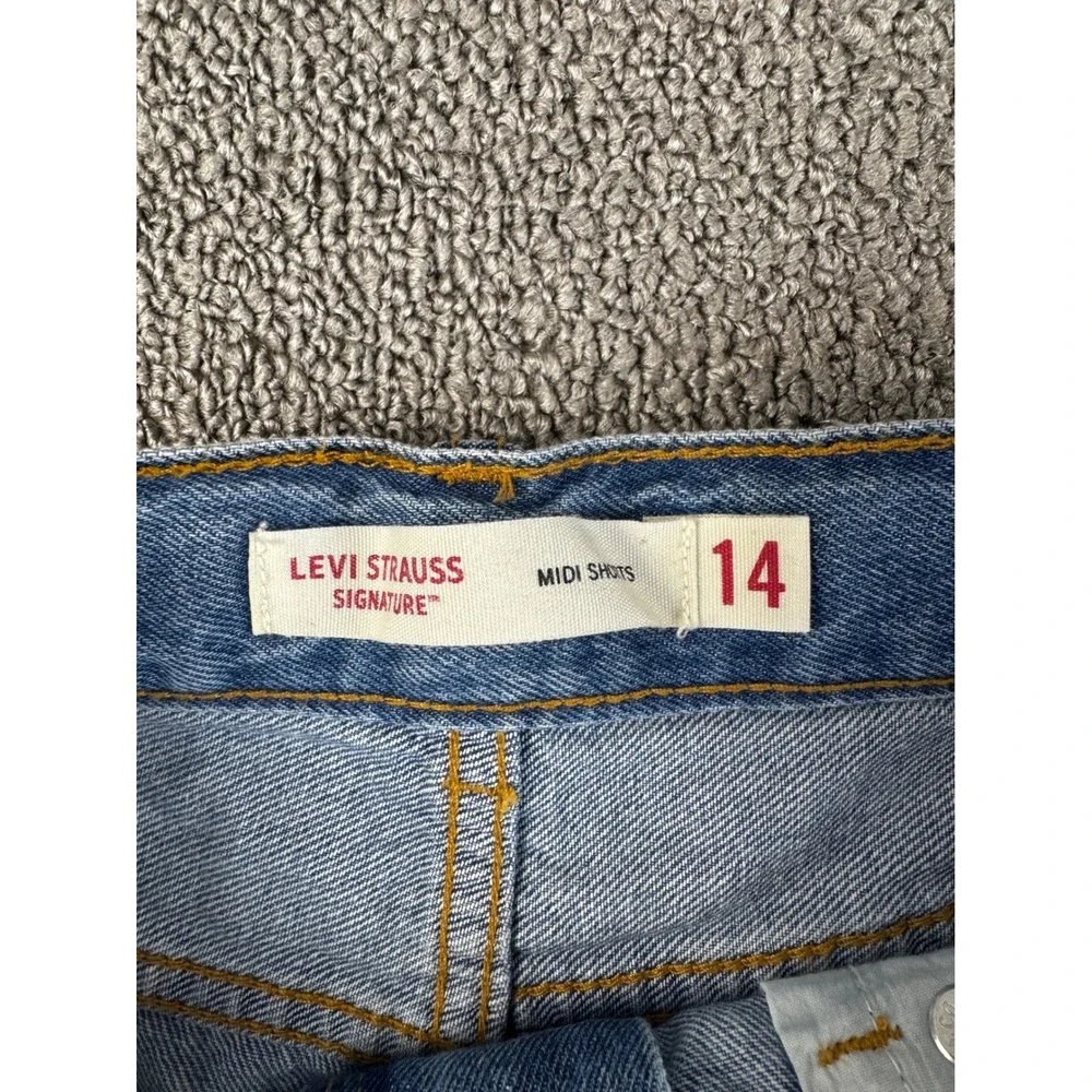 Levi Strauss Signature Shorts Girls Size 14 Blue Denim Midi Raw Hem‎ Adjustable